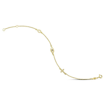 Βραχιόλι χρυσό με ματάκι και σταυρό - themelidisjewels